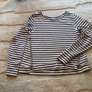 Stella & Dot Navy and Cream Striped Top, Gold Side Zip